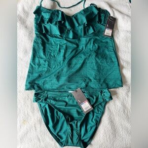 Mossimo Teal Ruffled Tankini Set with removable straps.  NWT